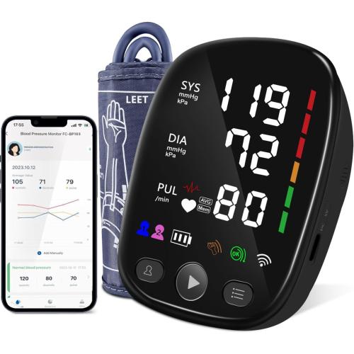 Bluetooth Automatic Blood Pressure Monitor for Home Use - with Adjustable Upper Arm Large Cuff (8.7-17.3), App Tracking, LED Display 2 Users 240 Sets Memory, Hypertension Detector