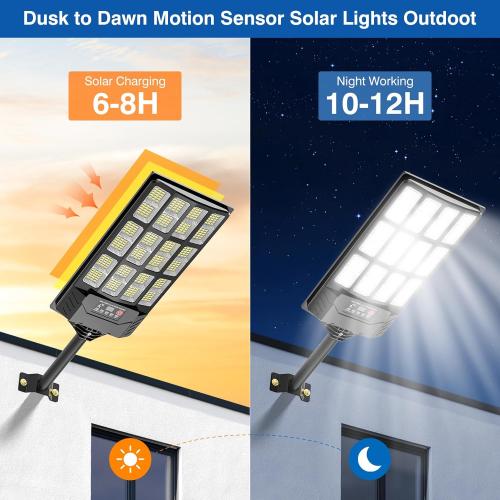 Solar Street Lights Outdoor Waterproof,48000LM 320°Wide Angle Flood Light, LED Solar Parking Light with Motion Sensor and Remote Control for Outdoor, Streets, Courtyards,Parking Garages,2Pack