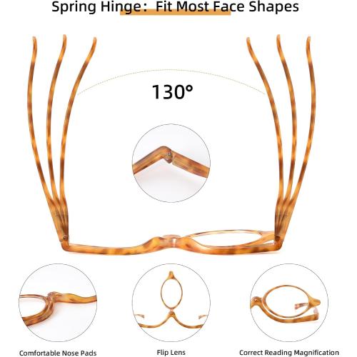 JM 2 Pairs Makeup Reading Glasses Magnifying Flip Down Cosmetic Readers for Women with Spring Hinge  3.0