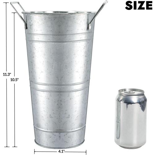 ZOOFOX 3 Pack Large Galvanized Metal Vases, 11 Inch Farmhouse French Flower Bucket Vase with Handles, Metal Floral Container for Cut Flowers, Flowers Arrangements, Table Centerpiece Wedding Decor