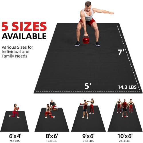 GymCope Extra Large Exercise Mat 10'x6'/9'x6'/8'x6'/7'x5'/6'x4' (8mm) | Thick Workout Mat for Home Gym & Garage Flooring, Shoe-Friendly, High-Density, MMA, HIIT, Weight Lifting, Cardio&Strength