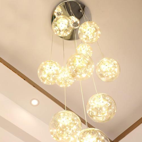 10-Light LED Staircase Chandelier Crystal Ceiling Lights Large Chandeliers for High Ceilings, Entryway Modern Lighting Fixture Villas and Stairs, Adjustable Length 16 W x79H，50W