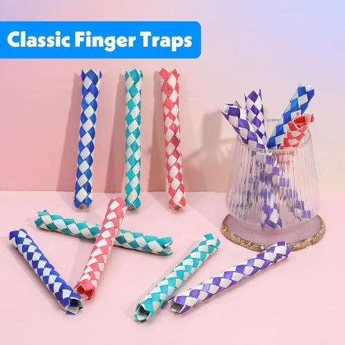 DIVINA VITAE 24 Pcs Chinese Finger Trap Classic Wooden Finger Trap Colorful Chinese Wooden Chinese Finger Traps Bird Chew Finger Trap Cool Birthday Party Favors Goodie Bag Stuffers (4 Colors Random)