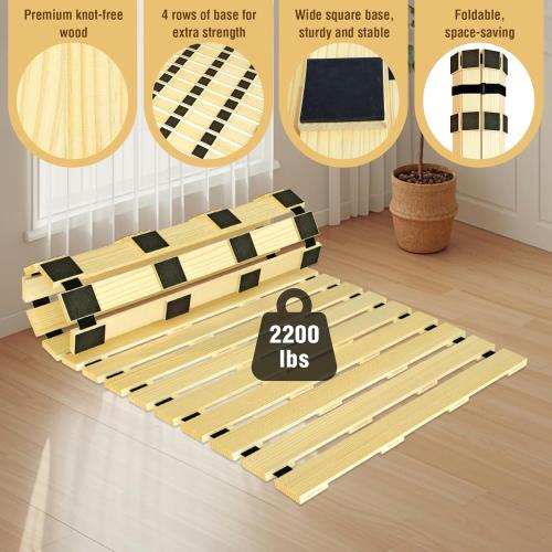 Size twin Japanese Tatami Mat Floor Bed, Knotless Solid Wood, Roll-Up Slatted, Bed Plate with 2 Storage Straps, Moisture-Proof and Breathable for Floor Sleeping or Futon Mattress, Twin