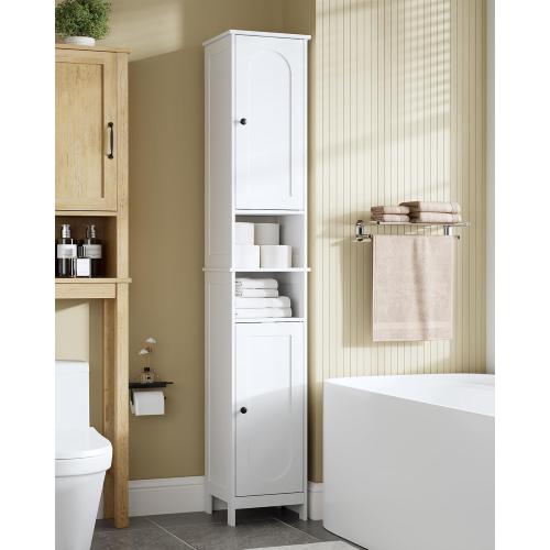 HAIOOU 67 Tall Bathroom Storage Cabinet with Light,11.8W Narrow Bathroom Cabinet with Adjustable Glass Shelves,Slim Freestanding Cabinet for Small Spaces,Skinny Cabinet for Kitchen,Living Room white