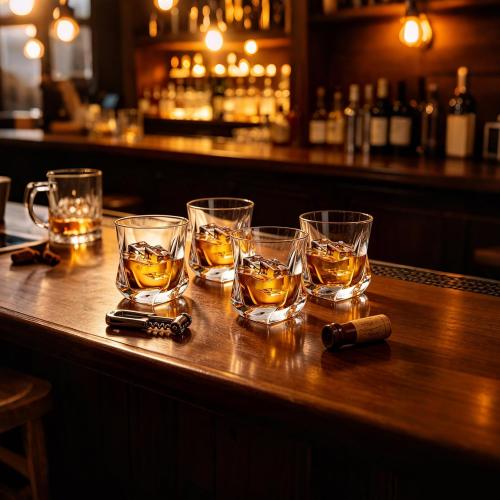 Whiskey Glasses, 7 oz Bourbon Glasses Set of 4 Square Bottom, Old Fashioned Glass for Drinking Cocktail Scotch Cognac, Luxury Whiskey gift for Men,Festival Gift