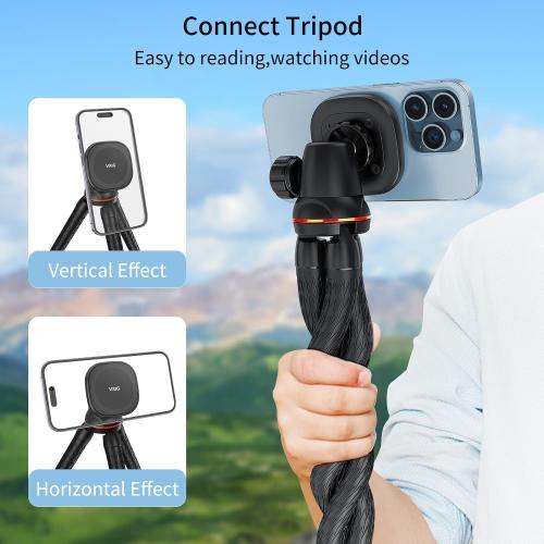Black VRIG MG-01 Magnetic Tripod Mount,1/4 Tripod Adapter w Magnetic Ring, Multiple Locating Holes for ARRI,Compact Size for iPhone 16/15/14/13/12 Series & All Phones & Cases