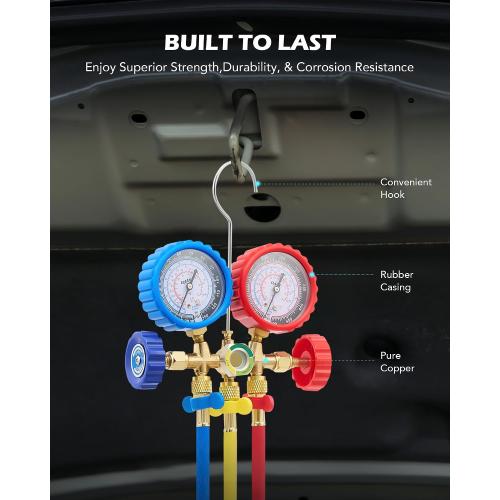 OMT AC Gauge Set for R134a, R12, R22, and R502, 5 ft Hoses