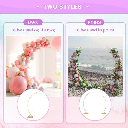 Metal Open Arch Backdrop Stand,Set of 2 Gold Curved Arch Backdrop Stand Half Moon Wedding Arches for Ceremony,Birthday,Anniversary,Baby Shower,Floral Stand,Ramadan Decoration (6.7FT & 5.8FT)