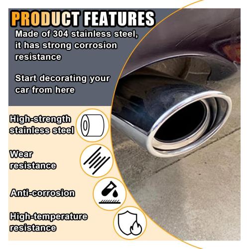 Stainless Steel Car Exhaust Tip, 2.5 Inlet 3.3 Outlet Adjustable Chrome-Plated Finish Exhaust Tailpipe, Car Exhaust Pipe Modification Tail Throat Tail Pipe, Fit for Most Cars (Straight, Silver)