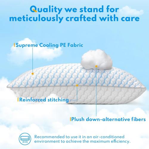 Bed Pillows Queen Size for Sleeping - Cooling Down Alternative Breathable Soft Pillows Set of 2 for Side, Back, and Stomach Sleepers - Hotel Quality Fluffy Microfiber Fill Skin-Friendly