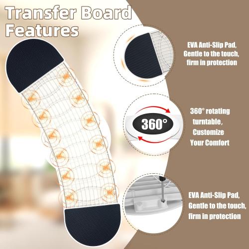 Slide Transfer Board with 360° Rotating Turntable,Sliding Board from Wheelchair to Bed/Car,360°Disc Make Transfers Easier,Heavy-Duty Sliding Board for Patient Senior, Reach More, Move Easier
