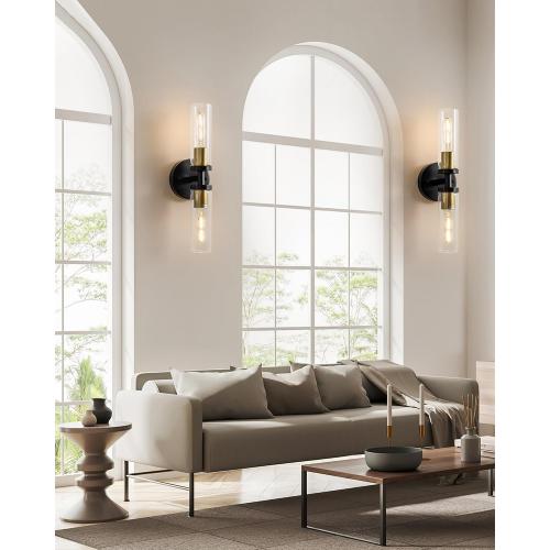 KSRYSZCQ Wall Sconces Set of Two Black and Gold Bathroom Wall Sconce with Clear Glass 15.75 Modern Wall Sconces for Bathroom Living Room Hallway Bedroom Kitchen