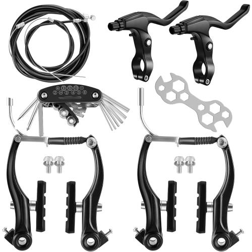 V-Type Bike Brake Set, Complete Universal Bike Front and Rear MTB Brake, Bicycle Brakes, Inner and Outer Cables, Include Brakes Lever Calipers Multi-Tool Wrenches