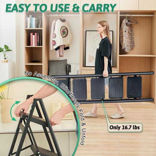5-Step Folding Ladder for Home Use, Heavy-Duty Step Ladder with Anti-Slip Wide Steps, Portable Foldable Ladder, 330 lbs Load Capacity