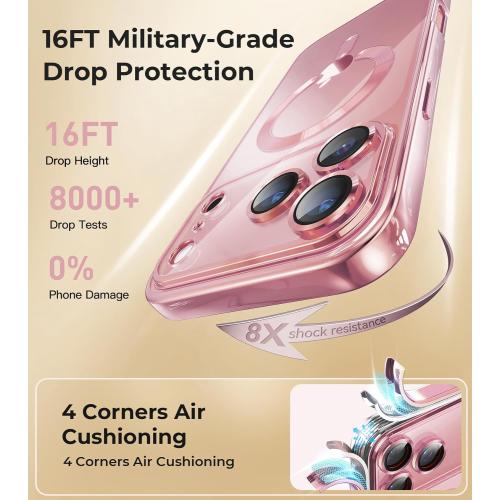 for iPhone 17 Pro Max Case with 1x Screen Protector, [Compatible with MagSafe] [Integrated Camera Protection], Non Yellowing Slim Cute Women Girly Magnetic Cover for iPhone 17 Pro Max, Pink