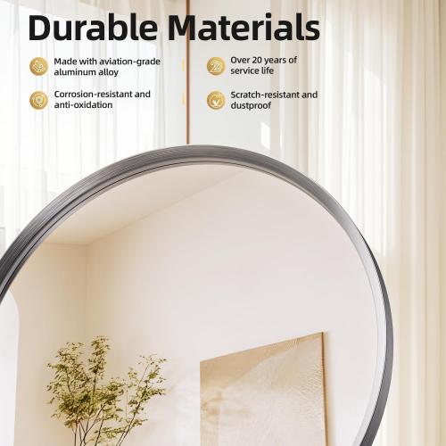 Brushed Nickel Round Bathroom Mirror for Wall, 28 inch Sliver Circle Mirror for Wall, New Frame Design, Tempered Glass,Wall Mounted Circle Mirror for Vanity, Entryway, Bedroom, Restroom