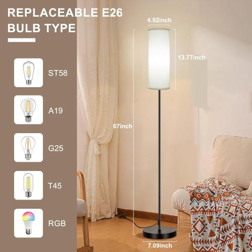 FRIDEKO HOME Floor Lamp, 9W 800LM Color Changing Smart Bulb, White Shade