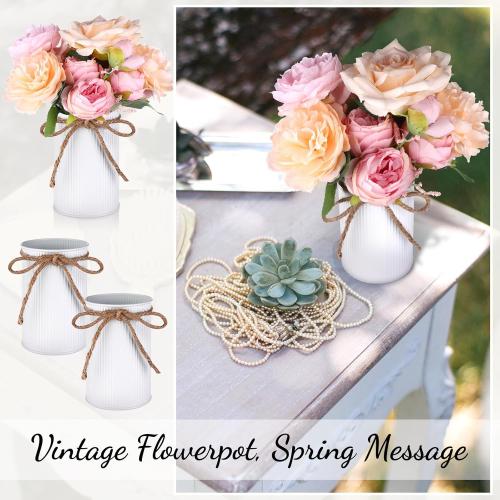 16 Pcs High Farmhouse Vase Decor 4.3 Metal Flower Vases Iron Rustic With Twine Small Bulk Centerpieces for Table Weddings Home Office Decoration Flower Arrangement (White)