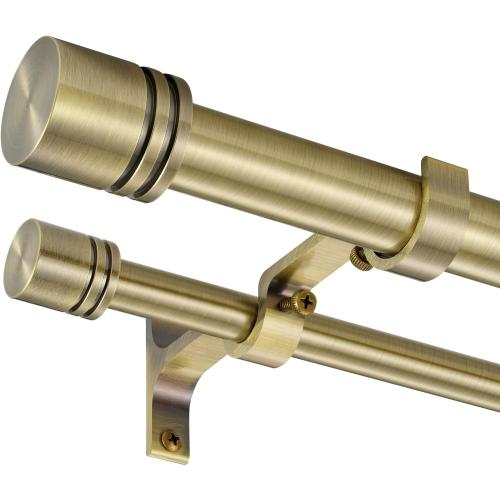 Double Curtain Rods 36-72 Inches for Windows, 1 Inch Diameter Adjustable Heavy Duty Drapery Rod with Aluminum Alloy Brackets and Finials, Modern Stylish Dual Curtains Rod, Antique Bronze