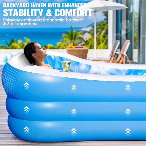 Inflatable Pool with Seats and Headrest,Oversized Thickened Large Blow Up Pool for Audlt,Inflatable Backyard Pools for Adult,Durable Swim Center Inflatable Family Lounge Pool 98x63x21.6IN