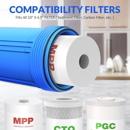 SimPure DB10P 10 *4.5 Whole House Sediment Water Filter Housing | Universal Sediment & Carbon Filter Housing | 1 NPT Port with Pressure Release Button | Well and City Water Pre-Filter