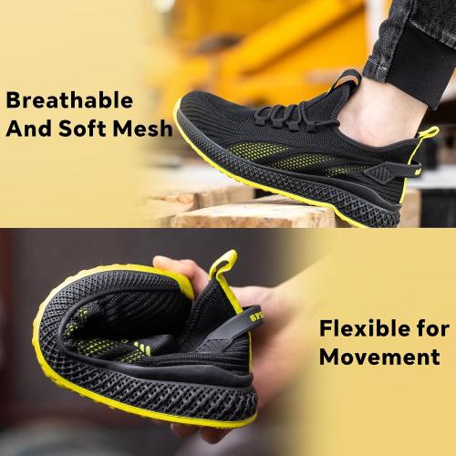 SPIEZ Unisex Safety Shoes for Men 8.5 Women 9.5, Breathable Work Sneakers | Lightweight Composite Toe Shoes Puncture Proof Slip on Safety toe Shoes for Manufacturing Work, Warehouse, Construction