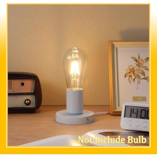 Tuanse 2 Pcs Polished Metal Desktop Lamp Base E26 E27 Screw Light Bulb Holder Sockets Night Light Base Lamp Replacement for Holding Bulb 6 Feet Cord on Off Switch Plug(White)