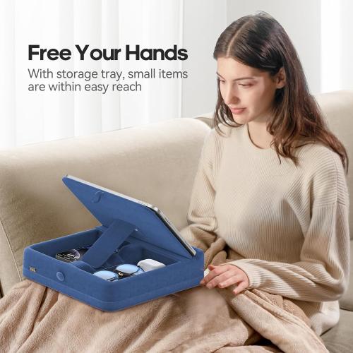 KDD Tablet Pillow Stand with Storage, Foldable iPad Holder for Lap, Desk and Bed, Angle Adjustable Soft Pad Dock with Stylus Mount Compatible with iPad Pro, Air, mini, Book, Phone and Tablet (4-13) COLOR PINK ?