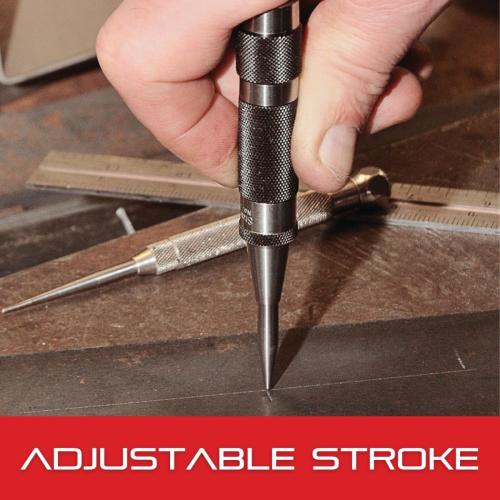 Starrett Steel Automatic Center Punch with Adjustable Stroke - 5-1/4 Length, 11/16 Punch Diameter, Lightweight, Knurled Steel Handle - 18C