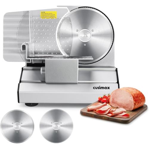 CUSIMAX Electric Meat Slicer for Home,Two 7.5''Stainless Steel Blades,1-20mm Adjustable Thickness,Easy to Cut Various Foods,Removable Food Carriage for Easy Cleaning