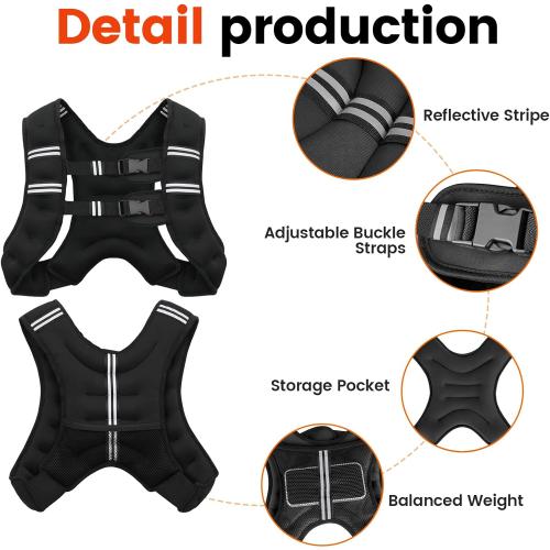 Black Weighted Vest, Weight Vest for Men Women, Body Weight Vests Adjustable with Reflective Stripe for Strength Training, Running, Training Workout, Jogging, Walking