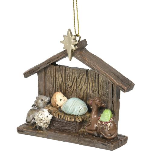 Christmas Nativity Scene Table Ornament - Religious Hanging Oranament Tabletop Figurine with Stable,Baby Jesus 3.86 * 1.26 * 3.46 Inch Newman House Studio