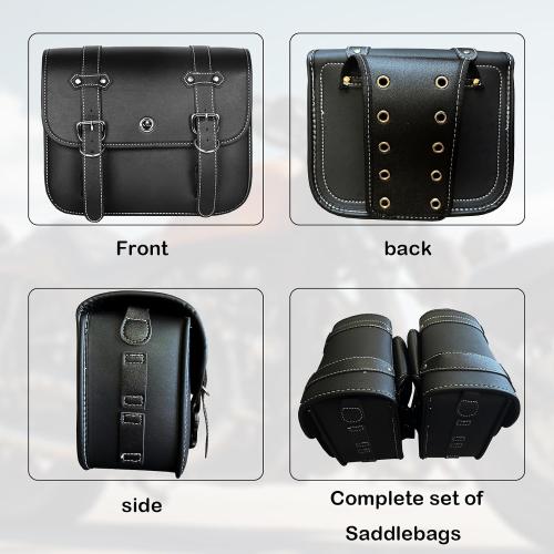 Motorcycle Saddlebags, Scooter Powersports Faux Leather Saddle Bags, Softail Universal Throw Over Sportster Saddlebags for Motorcycles Side Bag Small (10.24 x 4.72 x 8.66 inches)