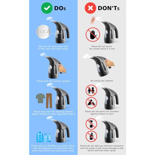 HiLIFE Steamer for Clothes, Portable Handheld Design, 240ml Big Capacity, 700W, Strong Penetrating Steam, Removes Wrinkle, for Home, Office(ONLY FOR 120V)-Black