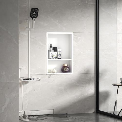 Stainless Steel Shower Niche 18 X 12 White with 2-Tiers Shelf No Tile Needed Niche Shower for Bathroom Storage Recessed Wall Niches Over Mount Installation‼️small scratch on back‼️