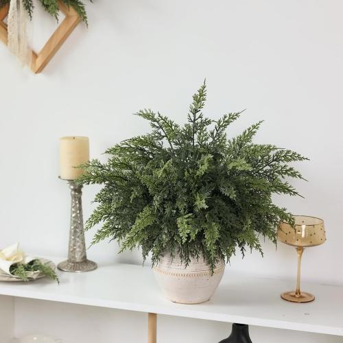 18 Real Touch Cedar Branches -12 Pcs, Artificial Christmas Cedar Branch Realistic Fake Pine Picks Faux Greenery Plants Stem for Vase DIY Crafts Garland Wreath Indoor Outdoor Home Decor