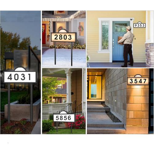 GEYUEYA Solar House Number for Outside, Address Numbers for House,IP65 Waterproof House Number Sign With Dual 3200k Warm White & 6500k Cold White Led, Address Sign Wall Mounted/In Ground for Yard