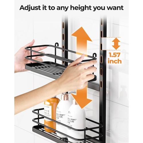ODesign 3 Tier Height-Adjustable Shower Caddy Hanging Hanger Anti-Swing-Over The Shower Head Caddy-Shower Storage Organizer Bathroom Shelves Basket Shower Caddies-Black,11.9 x 4.84 x 36.2