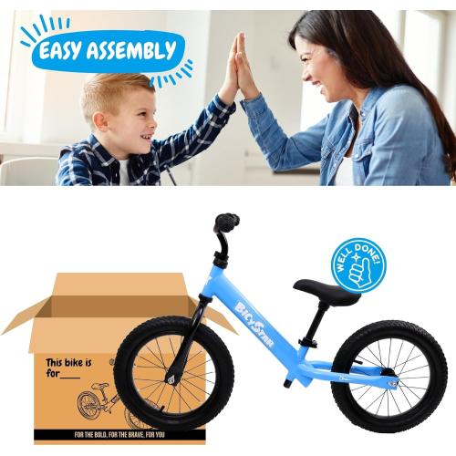 14 Inch Balance Bike for Kids 3-6 Year Old, No Pedals, Air Rubber Tires, Adjustable Height, Pedalless Bicycle for Boys, Girls, Blue