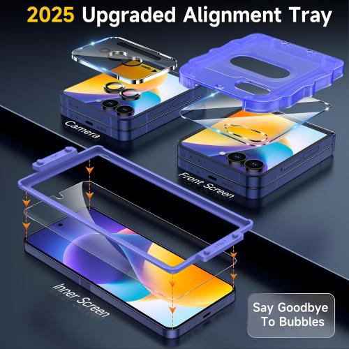 YWXTW EZ Alignment for Samsung Galaxy Z Flip 7 Screen Protector, [Strengthen Crease Test] 4Pcs Inner Soft EPU Film 2Pcs Front Display Tempered Glass 1 Set Camera lens Protector, Anti Scratch