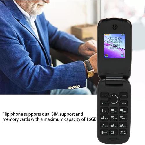 Black ASHATA F4 Senior Flip Phone, 2G SOS Big Mobile Phone with Powerful Flashlight, 1.77 Screen, Dual SIM, High Volume, Basic Cell Phone for Elderly, 1200mAh Battery, Easy to Use (US)