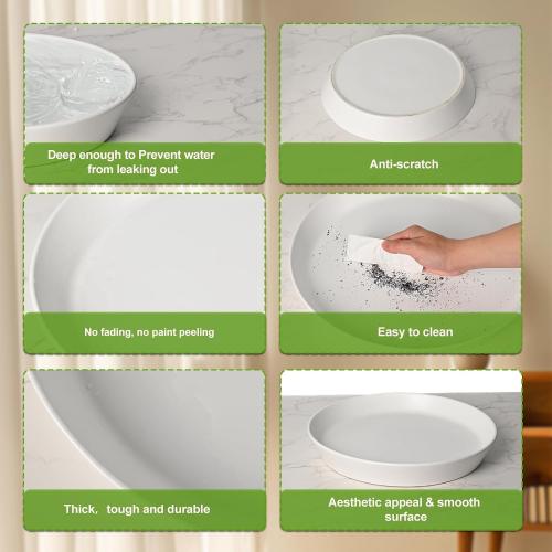 1 Pack Plant Saucer Pot Trays 14 Inch, Deep Plant Saucers Water Catcher Tray for Indoor & Outdoor Planters,Bird Bath Durable Ceramic Plant Tray for Flower Pot （14 inch White）
