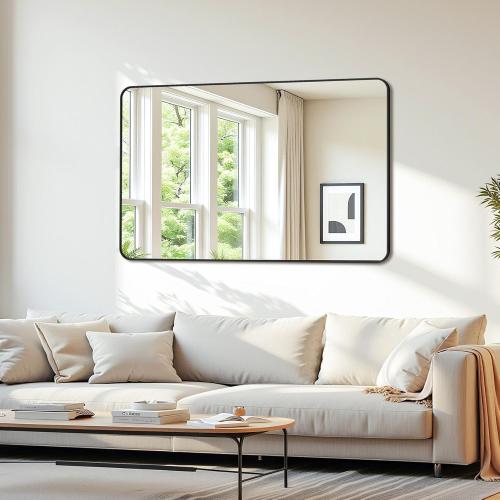 Bathroom Mirror 48 x 30, Large Rectangle Wall Mirror, Black Metal Frame Wall Mounted Mirrors for Bathroom, Vanity, Bedroom, Entryway Decor(Horizontal/Vertical)