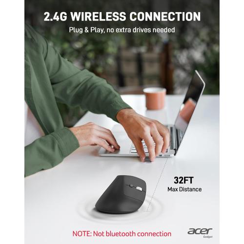acer Ergonomic Mouse Wireless, Adjustable DPI Vertical Mouse 1000/1200/1600 with 6 Buttons, Rechargeable Ergo Mice with 2.4GHz USB Receiver for Computer, Laptop, PC, iMac and Desktop