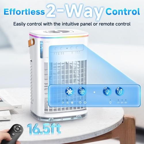 FANCOLE 4-IN-1 Small Air Conditioner w/ 2 Ice Packs, 16.5ft Remote, 1200ML Tank, 7H Smart Timer, 3Speed & 2Cool Mist Personal Air Conditioner, 7-Color Light Portable AC Unit for Bedroom Cover 100Sq.ft