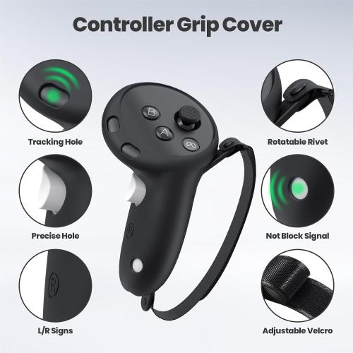 Silicone Cover Compatible with Meta/Oculus Quest 3 Accessories, VR Silicone Face Cover, VR Shell Cover,Touch Controller Grip Case,Camera Lens Protector Set (Black)
