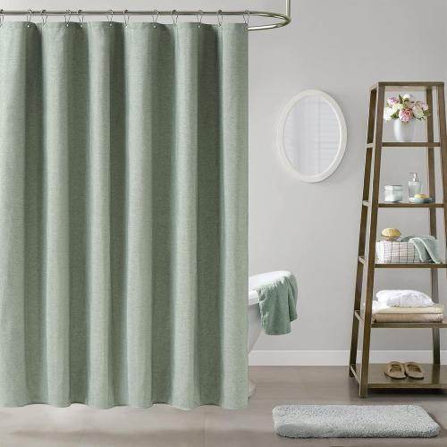 BTTN 96 Inch Extra Long Shower Curtain - Linen Textured Heavy Duty Tall Fabric Shower Curtain Set with 12 Plastic Hooks, Large Simple Neutral Cloth Shower Curtains for Bathroom, 72x96 Inch, Sage Green