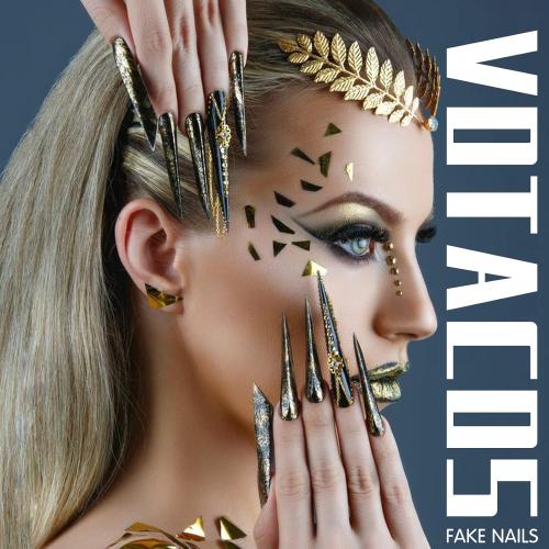 2 Pack Press on Nails Long Stiletto Nude Fake Nails False Nails with Pure Transparent Glossy Stick on Nails for Women