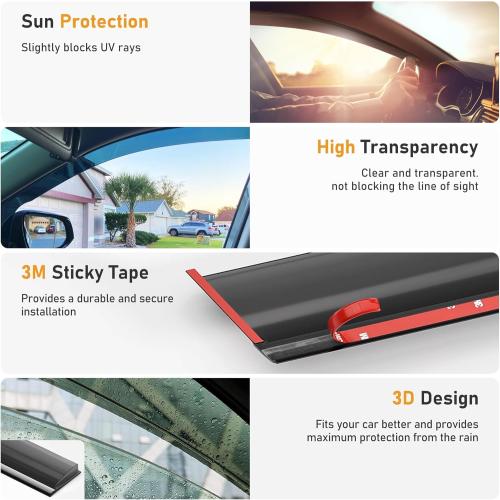 Shatterproof Taped-On Window Deflectors for Dodge Ram 1500 Crew Cab 2019-2025 (New Body Style), Rain Guards, Window Visors for Cars, Vent Deflector, 4pcs